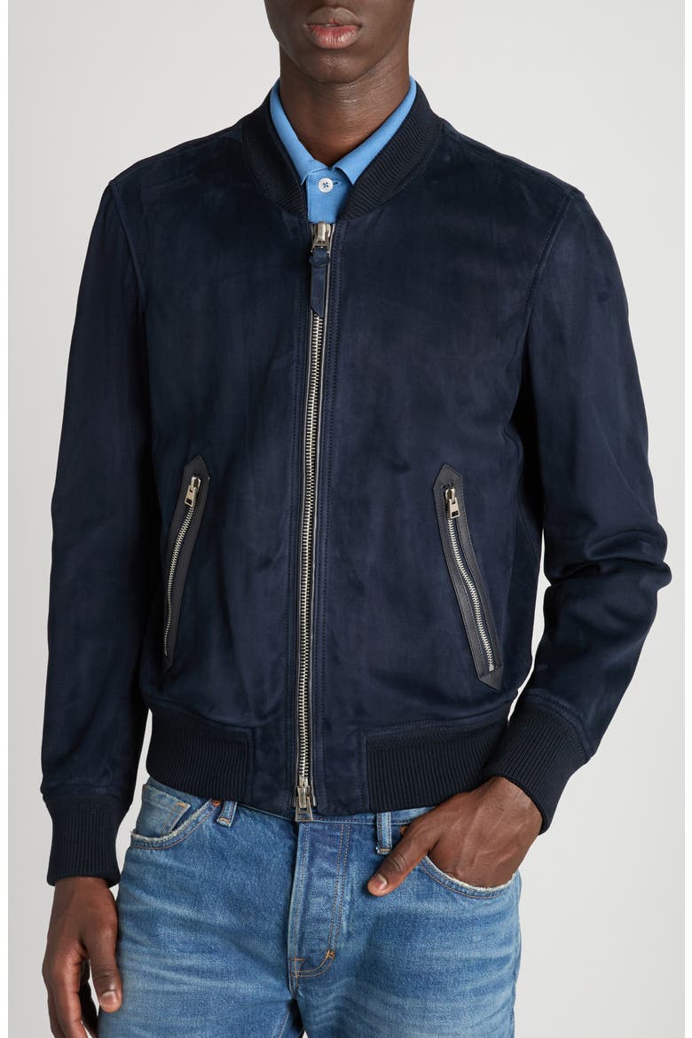 Suede Bomber Jacket, Alternate, color, HB841 DEEP INDIGO