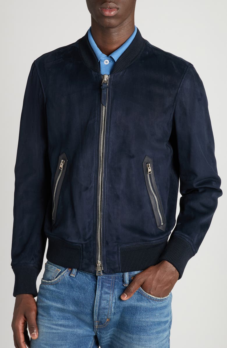 TOM FORD Suede Bomber Jacket, Alternate, color, Hb841 Deep Indigo