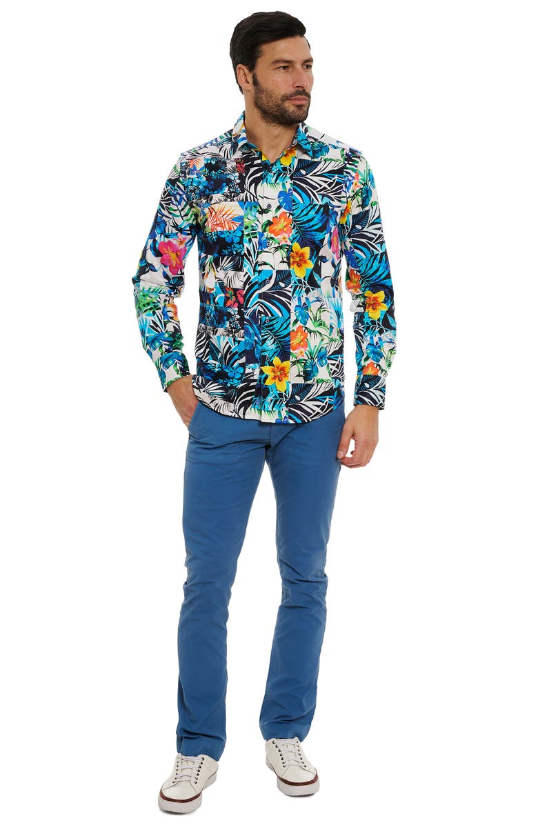 Robert Graham Tahiti Floral Stretch Cotton Button-Up Shirt, Alternate, color,