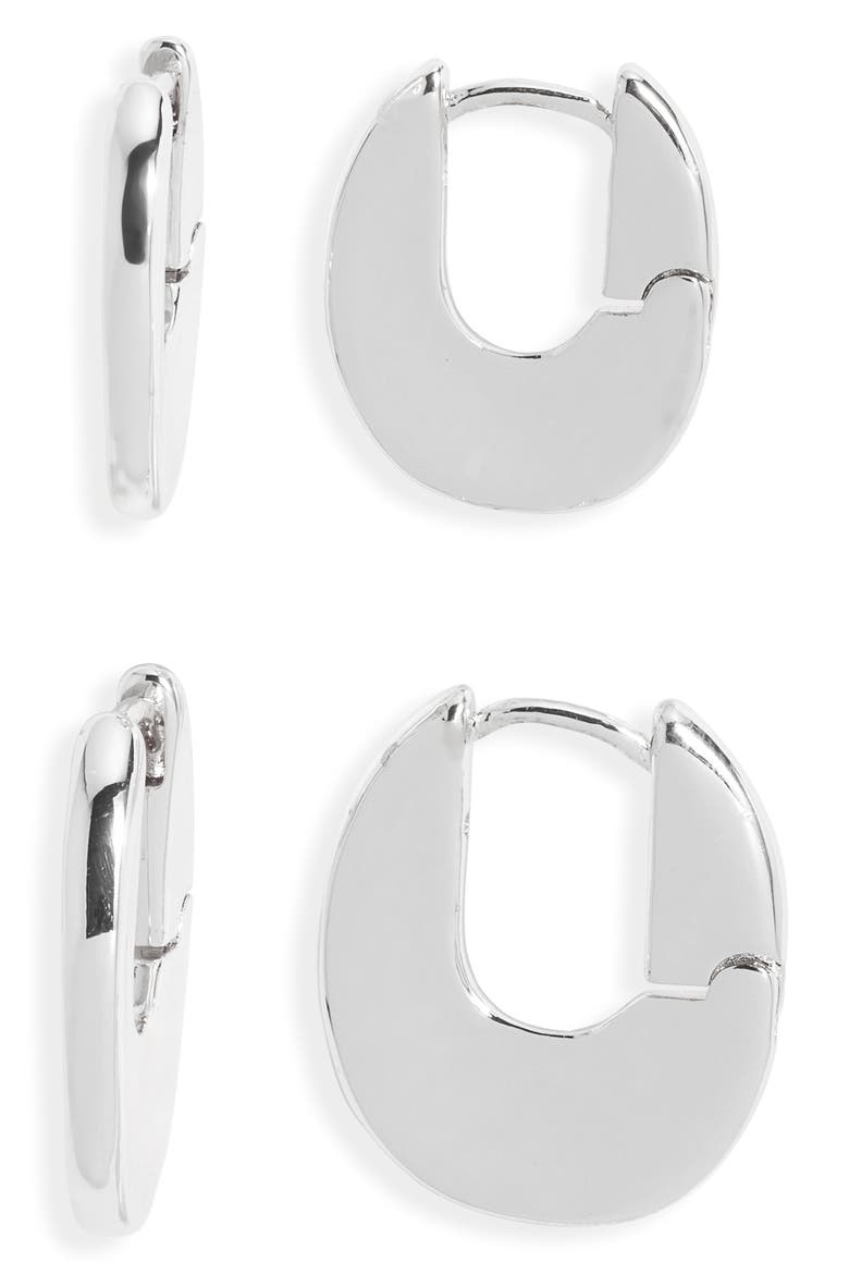 2 Pairs of Polished Huggie Hoop Earrings, Main, color, SILVER