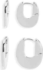 Open Edit 2 Pairs of Polished Huggie Hoop Earrings