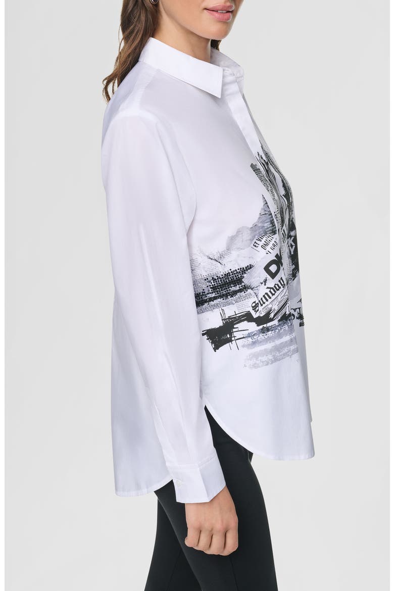 City Printed Rhinestone Cotton Button-Up Shirt, Alternate, color, WHITE