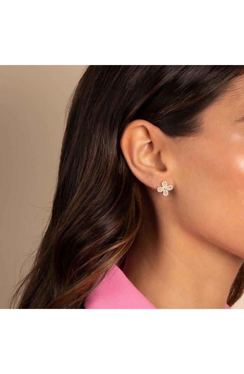 BY ADINA EDEN Pave Outline Stone Four Leaf Flower Stud Earring, Alternate, color,