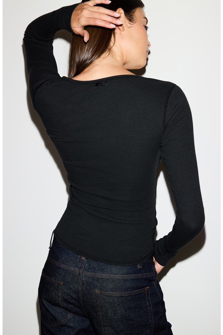 Cotton RIb Scoop Neck Henley, Alternate, color, SOOT