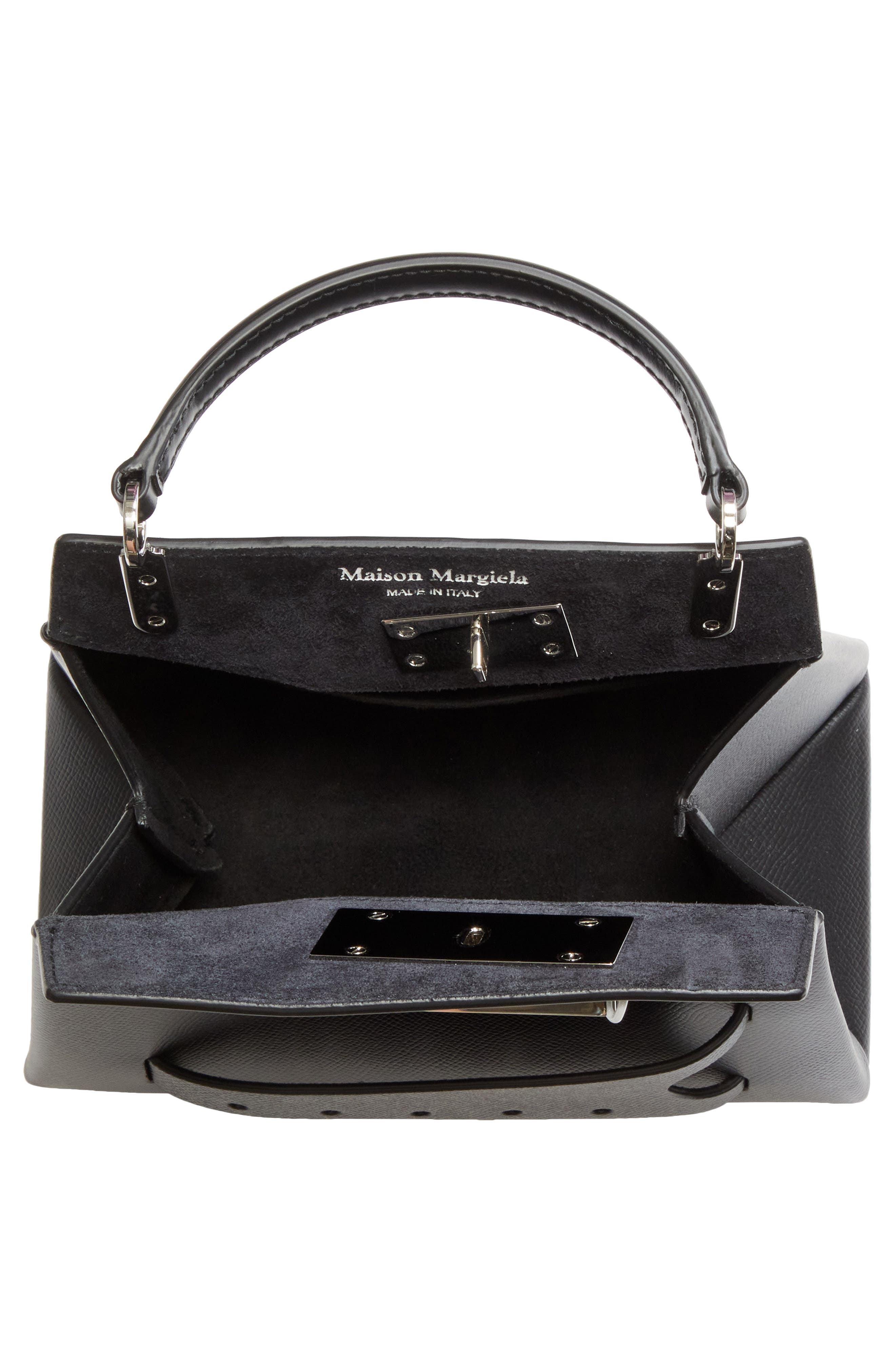 Maison Margiela Small Snatched Leather Top Handle Bag, Alternate, color, Black