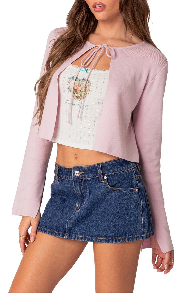 EDIKTED Londyn Tie Front Crop Cardigan, Alternate, color, 