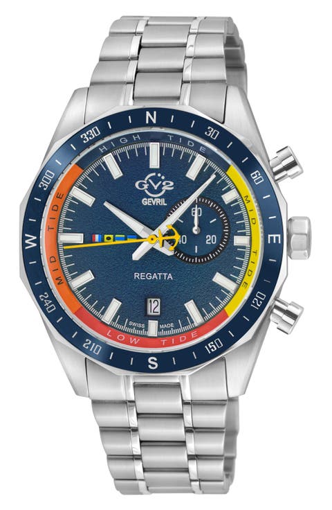 Regatta Stainless Steel Swiss Quartz Bracelet Watch, 42mm