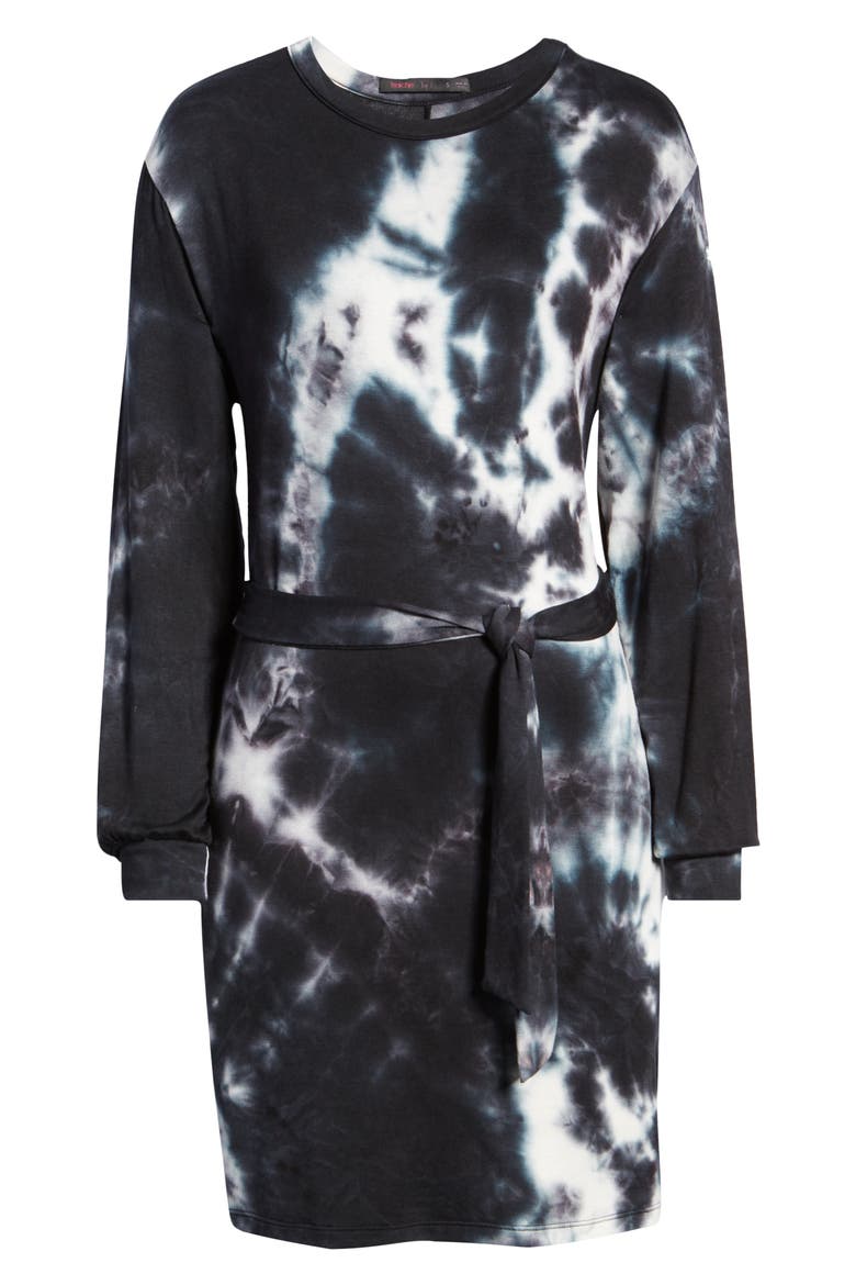 Tie Dye Long Sleeve T-Shirt Dress, Alternate, color, BLACK