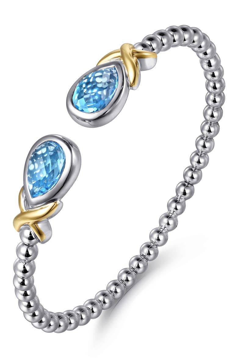 Bujukan Blue Topaz & 14K Gold Sterling Silver Bangle Bracelet, Alternate, color, SILVER/ 14K YELLOW GOLD