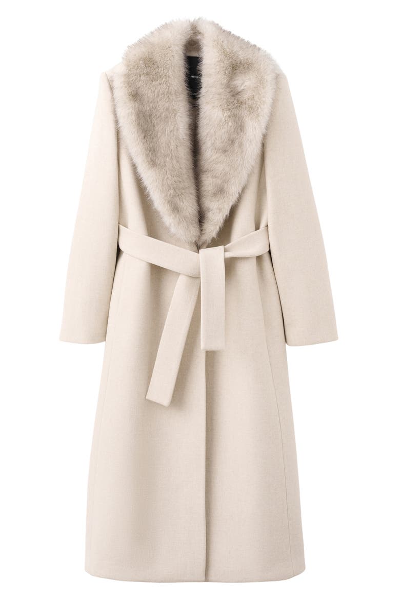 Manteco Longline Trench Coat with Removable Faux Fur Collar, Alternate, color, LIGHT IVORY/ PASTEL GREY