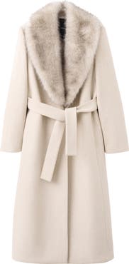 MANGO Manteco Longline Trench Coat with Removable Faux Fur Collar
