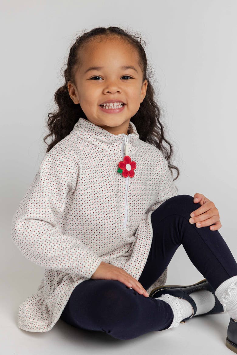 Printed Velour Half Zip Top with Flower Pull, Alternate, color, White with Red & Green Print