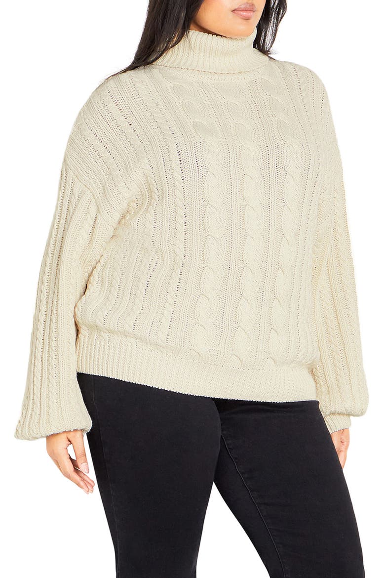 Avah Cable Stitch Turtleneck Sweater, Alternate, color, CREME
