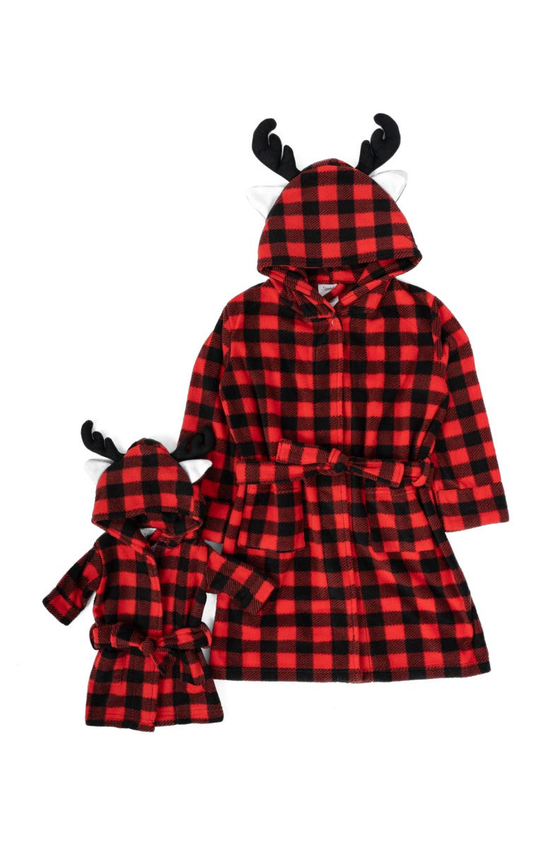 Leveret Girls Fleece Hooded Robe with Matching Doll Robe, Main, color, Moose