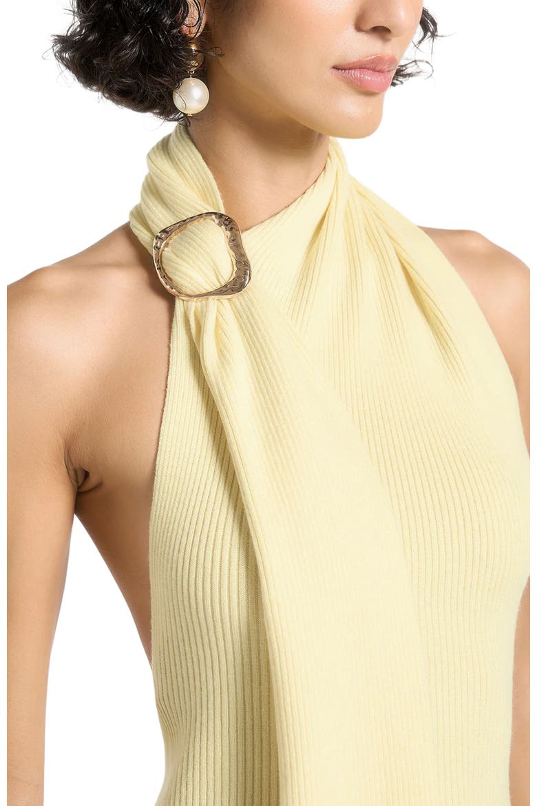 Elodie Knitted Draped Halterneck Top, Alternate, color, Pale Yellow
