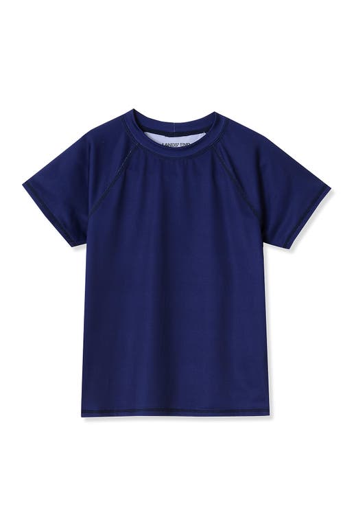 Shop Lands' End Girls Graphic Mock Neck Upf 50 Sun Protection Rash Guard In Deep Sea Navy