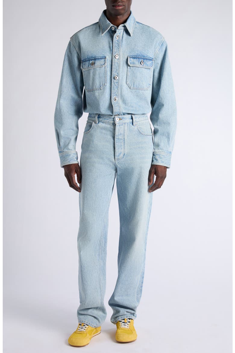 Oversize Sky Bleached Cotton & Silk Denim Button-Up Overshirt, Alternate, color, 4946 LIGHT BLEACH