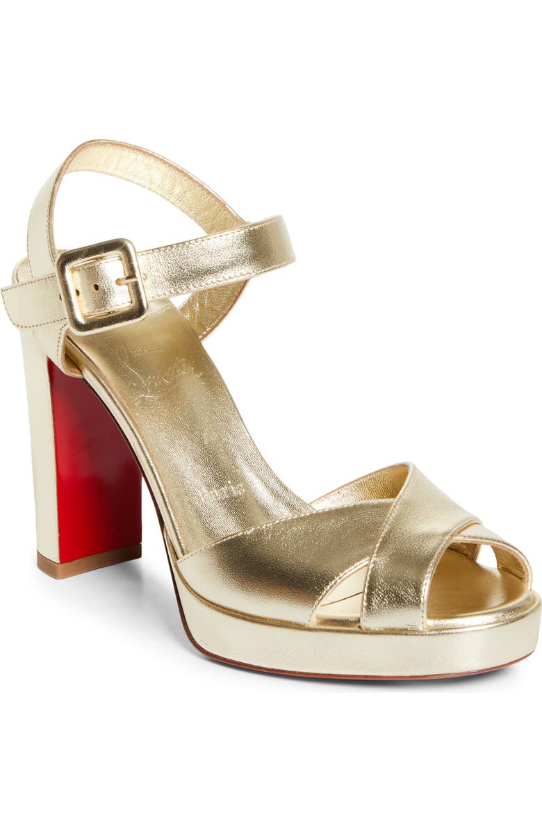 Christian Louboutin Cora Block Heel Sandal, Main, color, Platine/ Lin Platine
