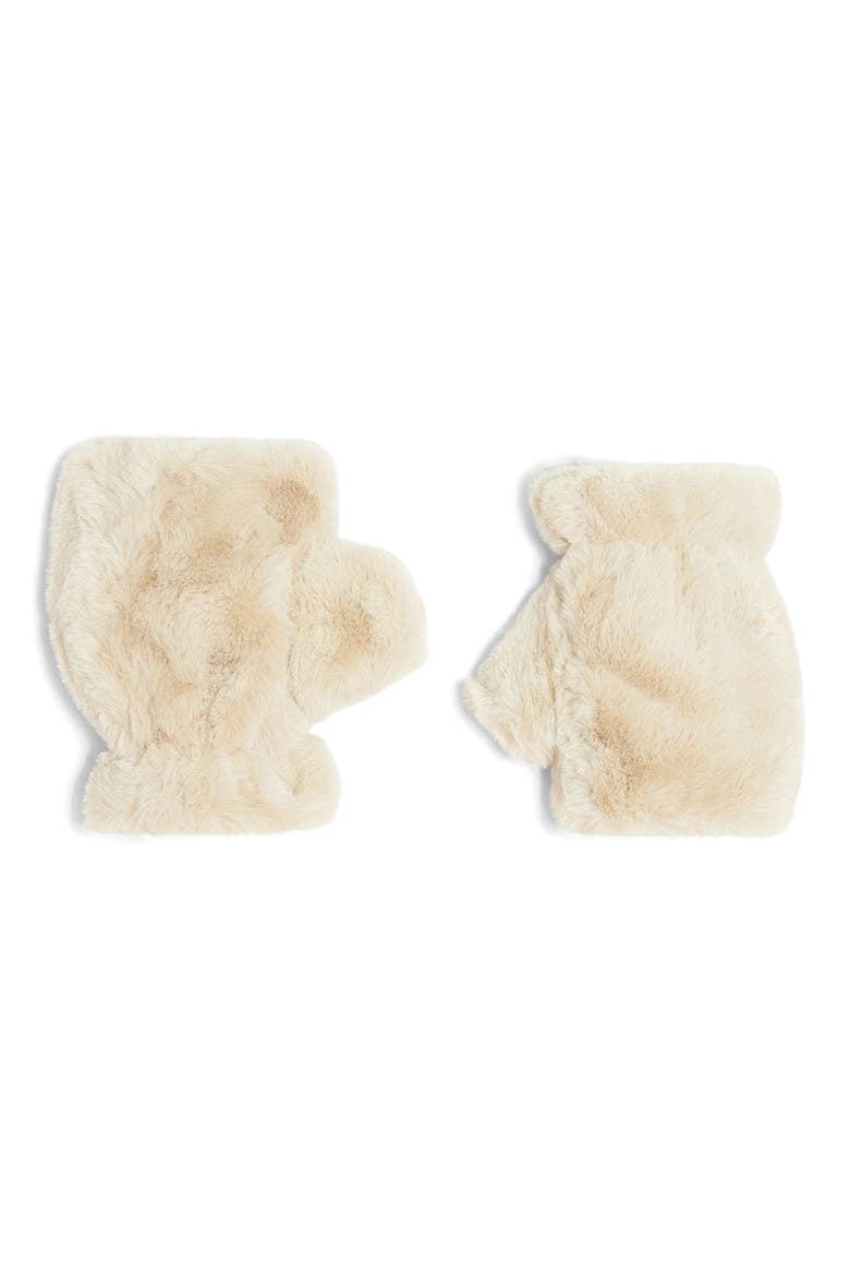 Ariel Faux Fur Fingerless Gloves, Main, color, LATTE