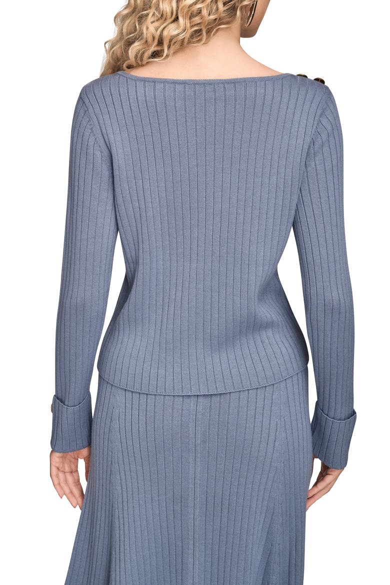 Button Shoulder Boat Neck Rib Sweater, Alternate, color, TEMPEST