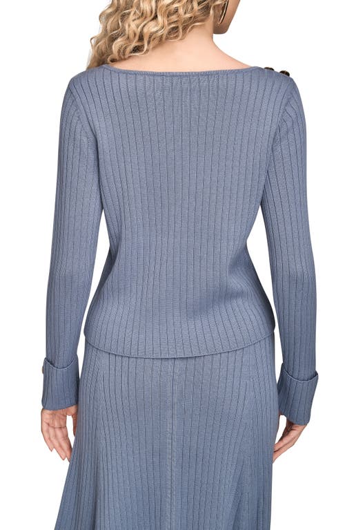Donna Karan New York Button Shoulder Boat Neck Rib Sweater In Gray