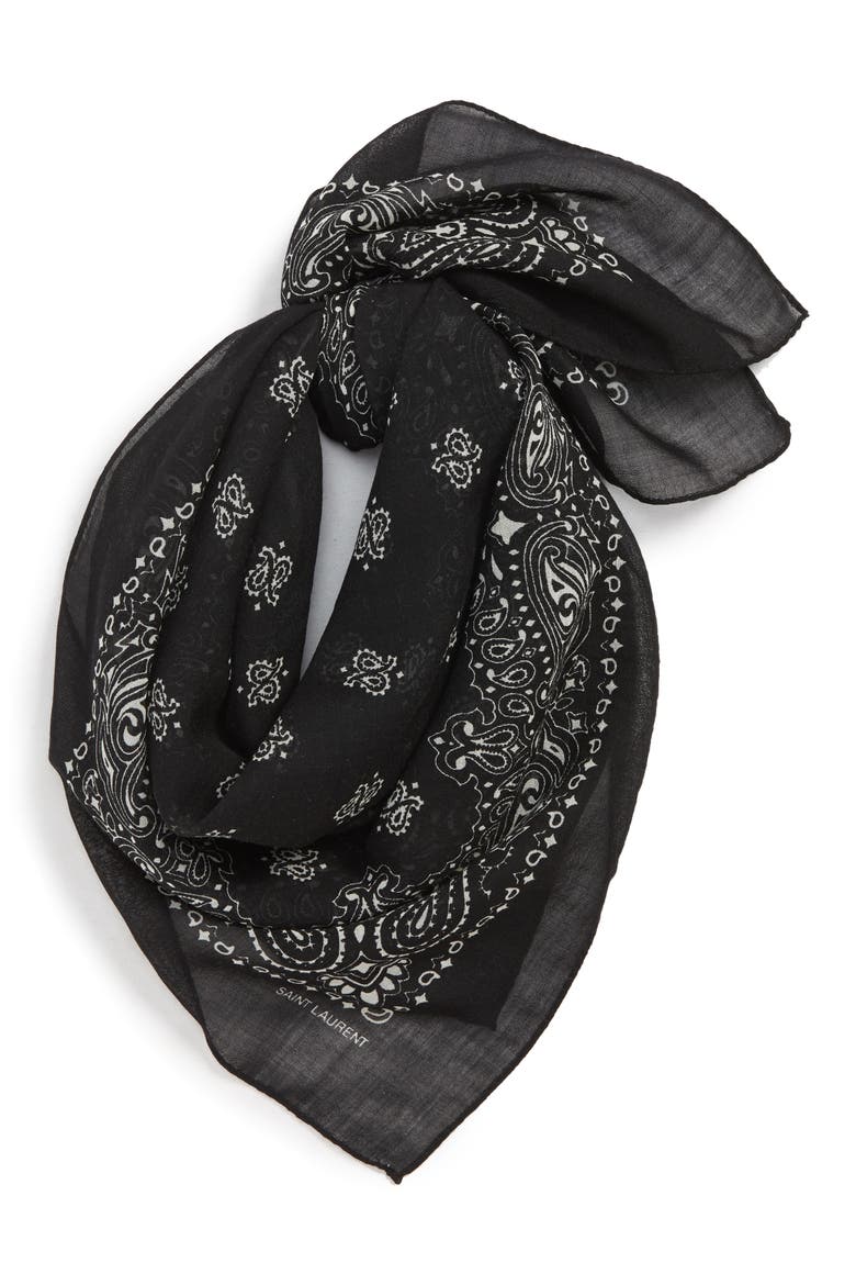 Bandana Print Wool Scarf, Main, color, BLACK/ IVORY