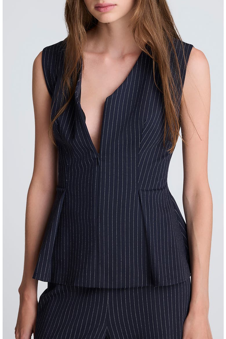 Pinstripe V-Neck Peplum Top, Alternate, color, DK NAVY/ PURE WHT MLT