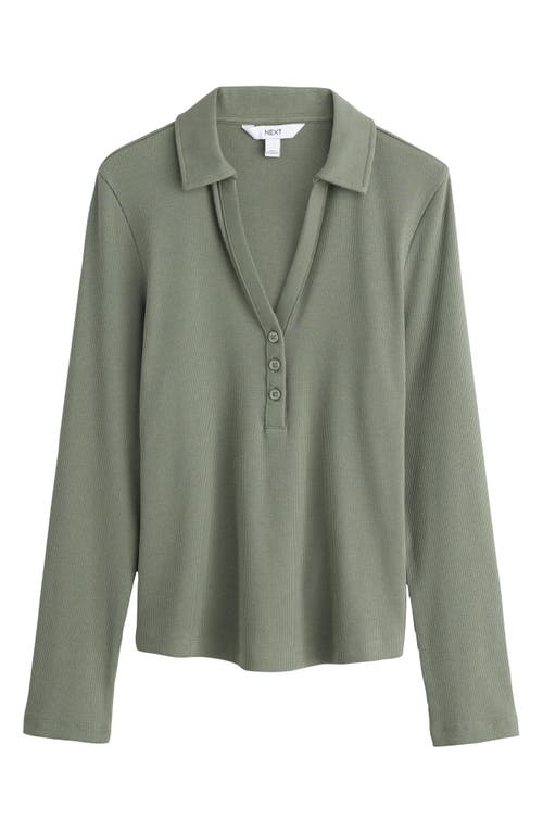 Next Cotton Johnny Collar Henley In Green