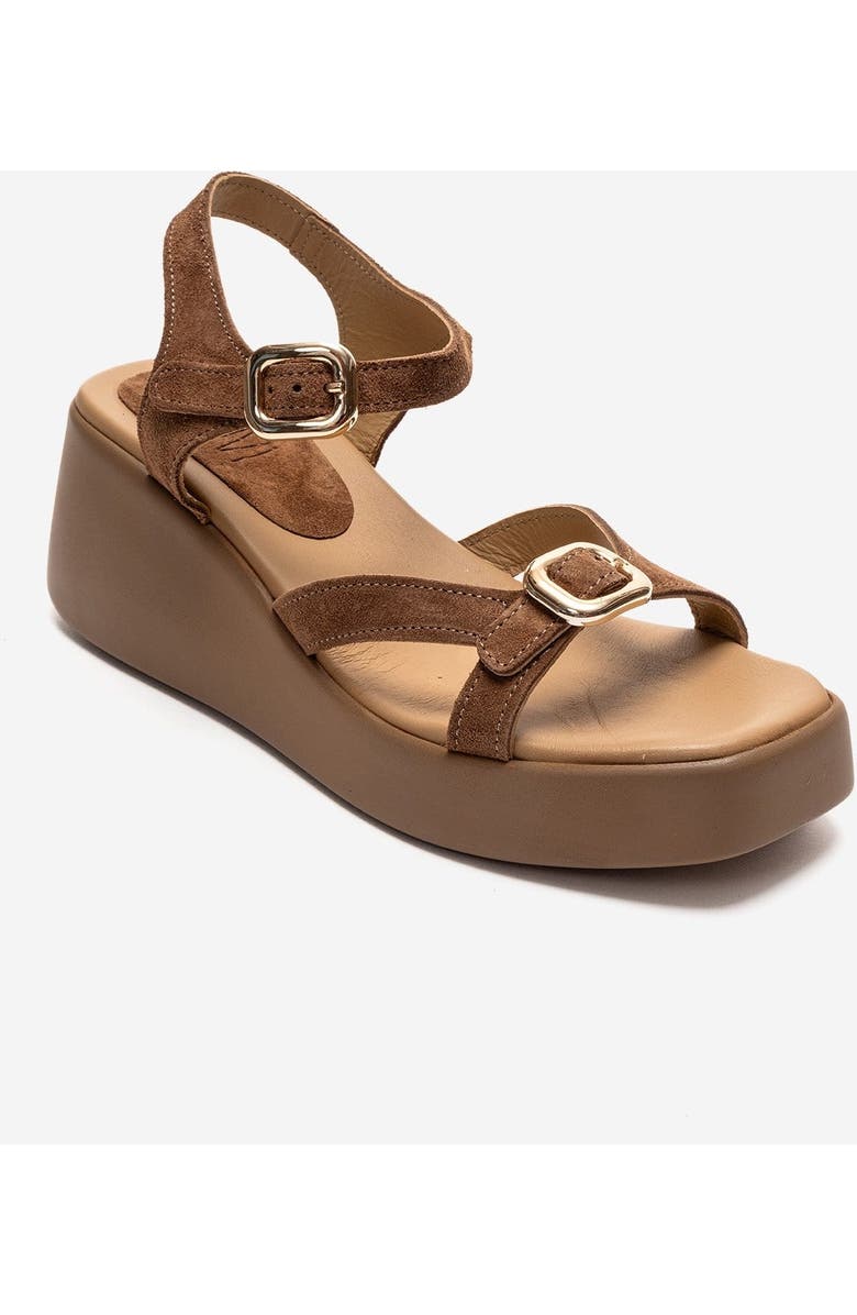 Forever & Always Shoes Kalia Leather Wedge Sandal, Alternate, color, Cognac Suede