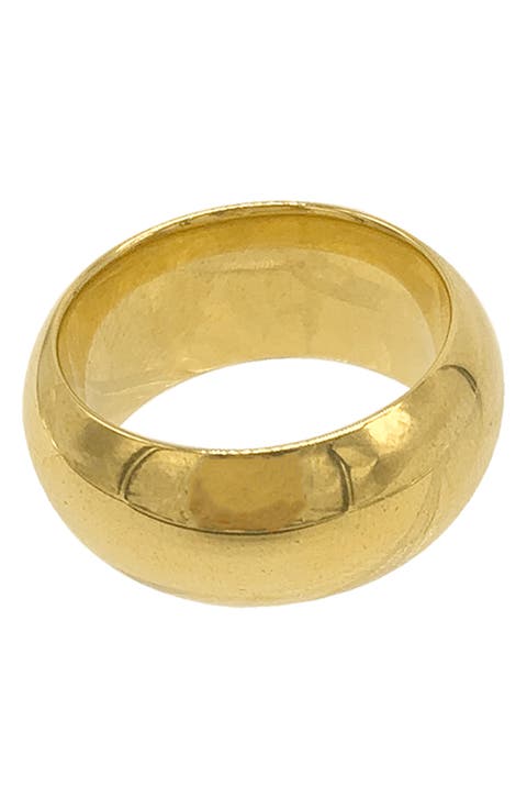14K Yellow Gold Vermeil 10mm Domed Cigar Band Ring