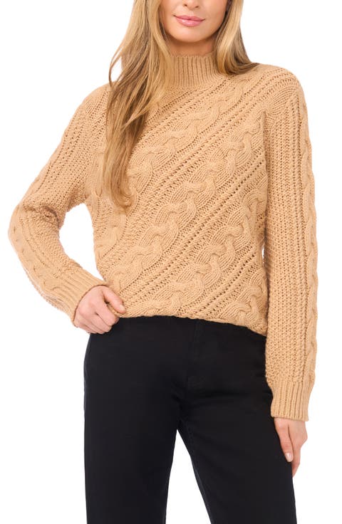Diagonal Cable Mock Neck Sweater (Regular & Petite)