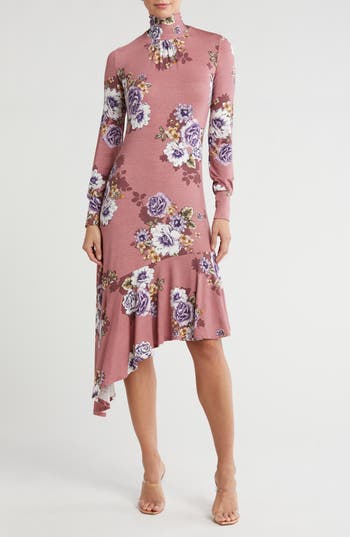 Go Couture Long Sleeve Asymmetric In Clay And Black Floral