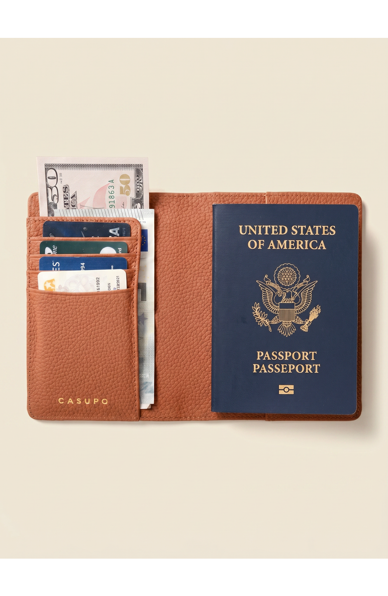 Casupo Leather Passport Wallet with RFID Protection, Alternate, color, Natural