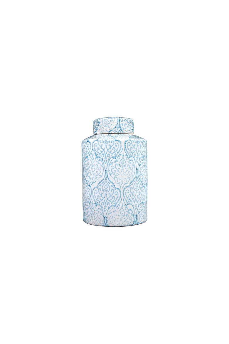 Decorative Tall Ceramic Ginger Jar with Lid, Blue and White, Main, color, Blue