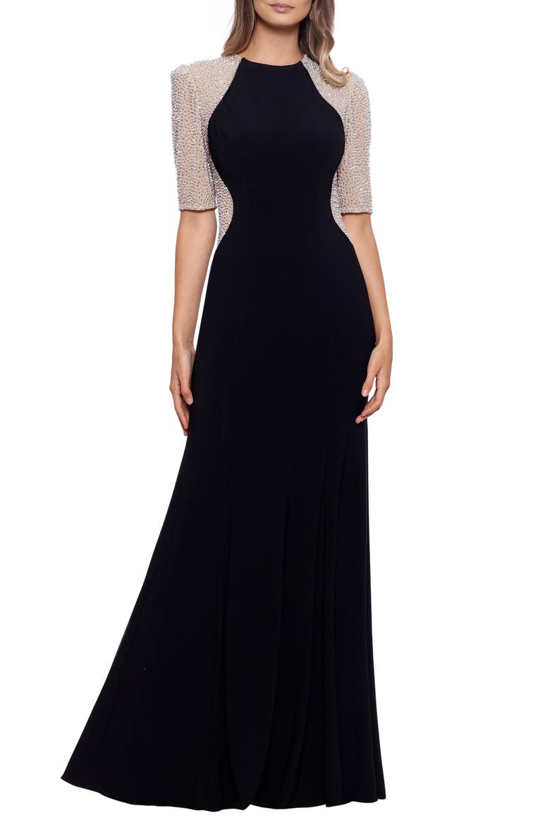 Beaded Detail Gown, Main, color, BLKNUDSLVR