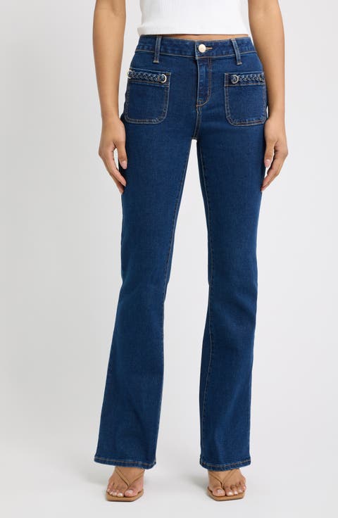 Braided Patch Pocket Bootcut Jeans