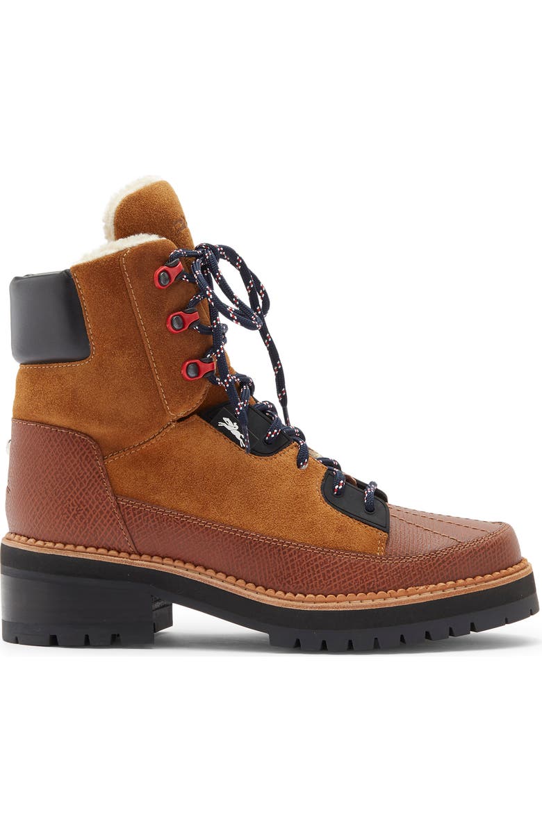 Longchamp Faux Shearling Lined Hiker Boot, Alternate, color, Cognac