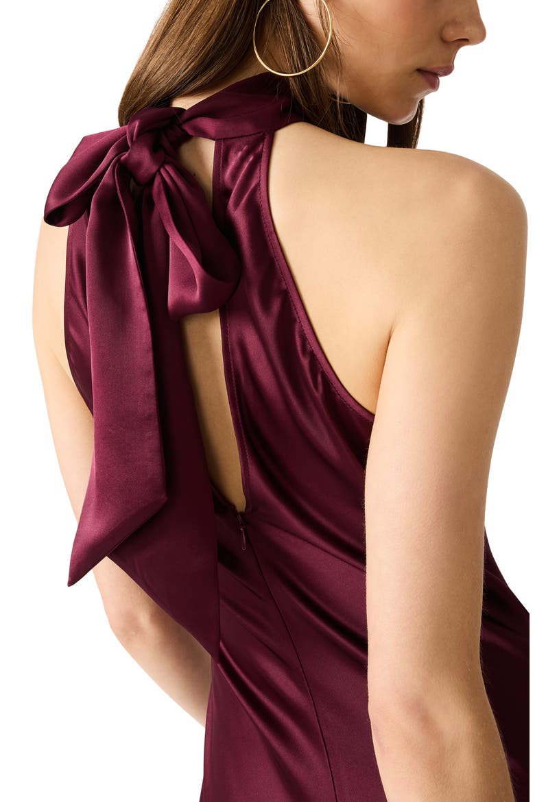 Alanah Halter Neck Satin Midi Dress, Alternate, color, DEEP FIG