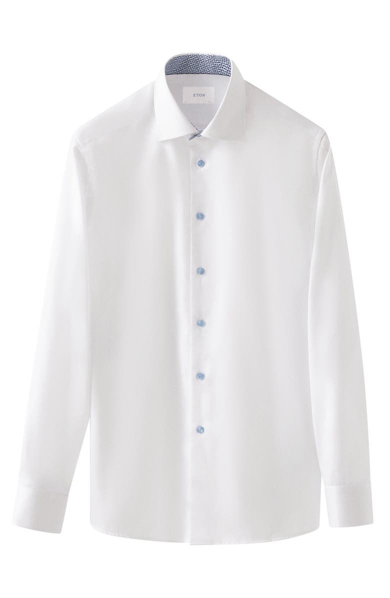 Eton Contemporary Fit Solid White Cotton Twill Dress Shirt, Alternate, color, 