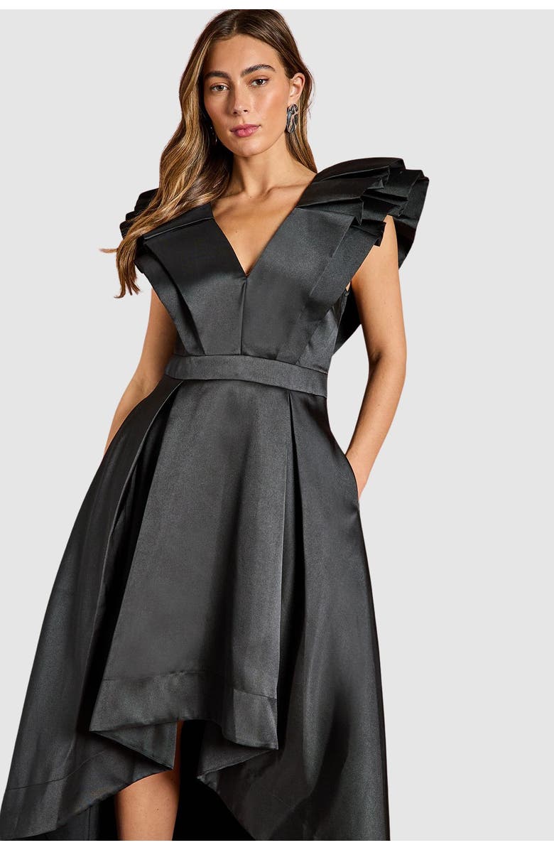 Coast Frill Sleeve V-Neck Midi Dress, Alternate, color, Black