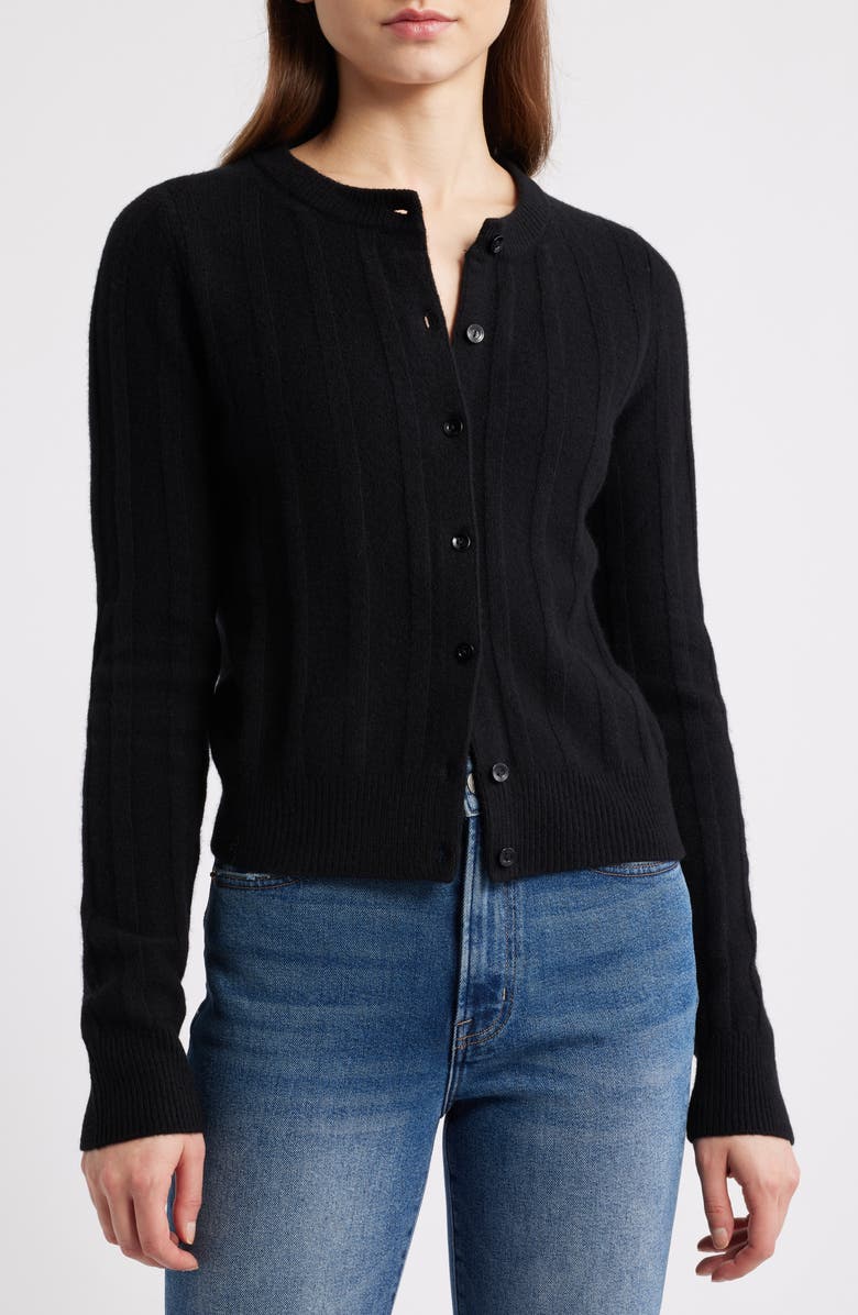 Reformation Hannah Wool Cardigan with Faux Fur Collar, Alternate, color, Black Leopard