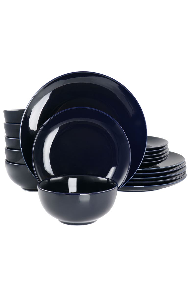 Elama Luna 18 Piece Porcelain Dinnerware Set, Main, color, Blue