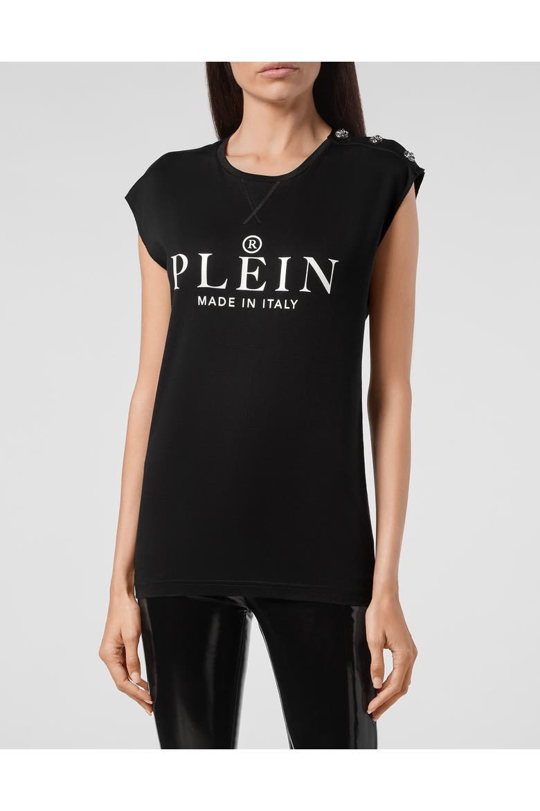 T-Shirt Round Neck Iconic Plein Women, Main, color, black