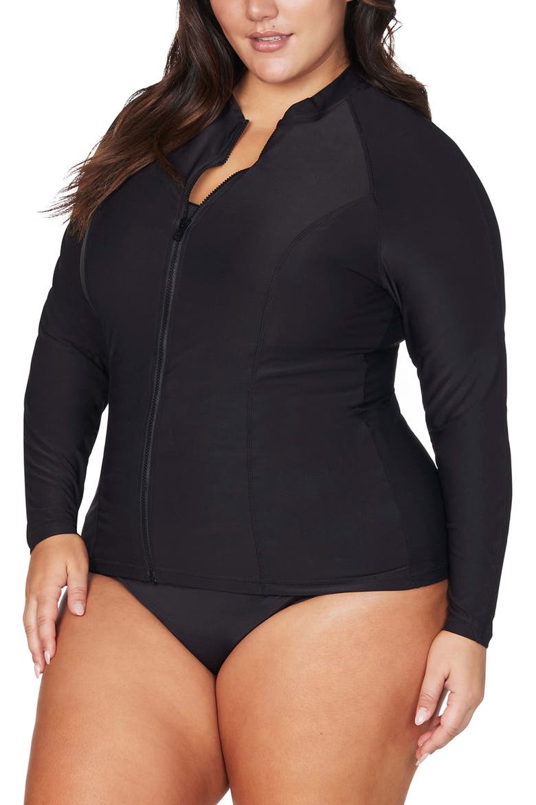 Sunsafe Zip Front Rashguard, Alternate, color, BLACK