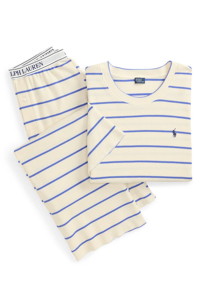 Polo Ralph Lauren Stripe Cotton Blend Thermal Pajamas, Alternate, color, Egret Stripe