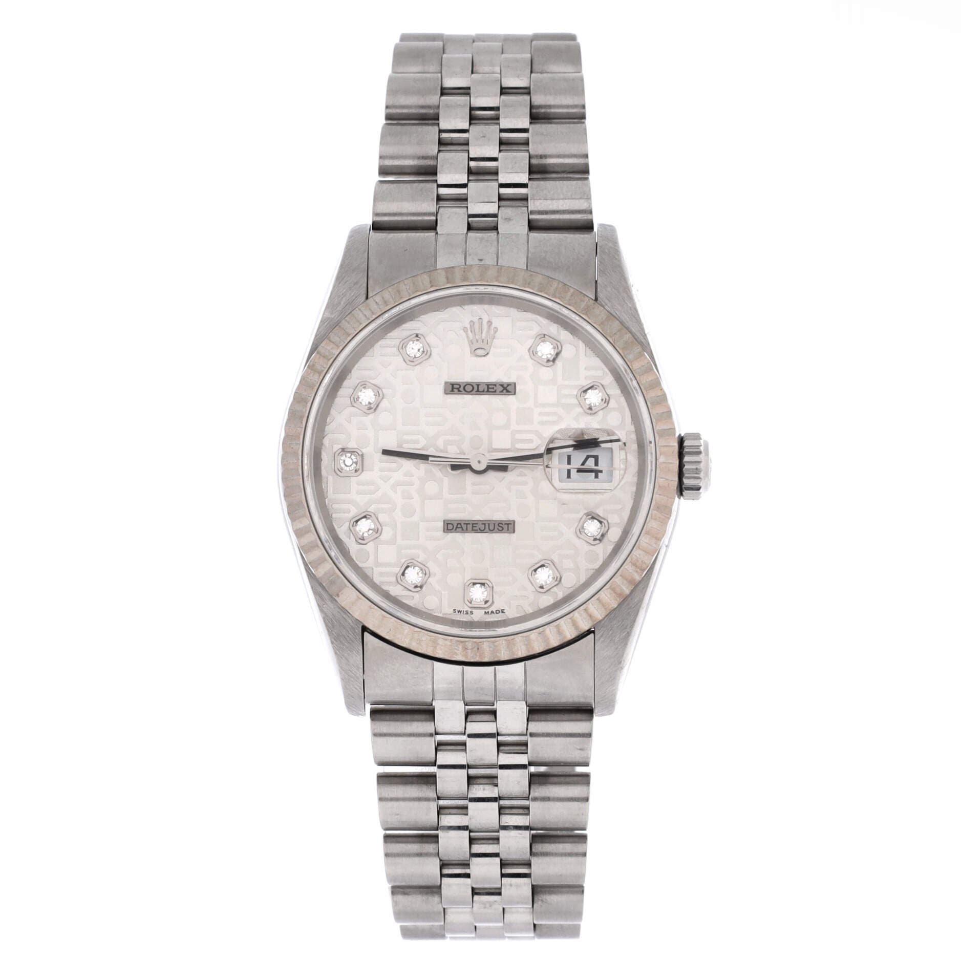 Oyster Perpetual Datejust Automatic Watch Stainless Steel and White Gold with Diamond Markers 36, Main, color, Metallic Silver