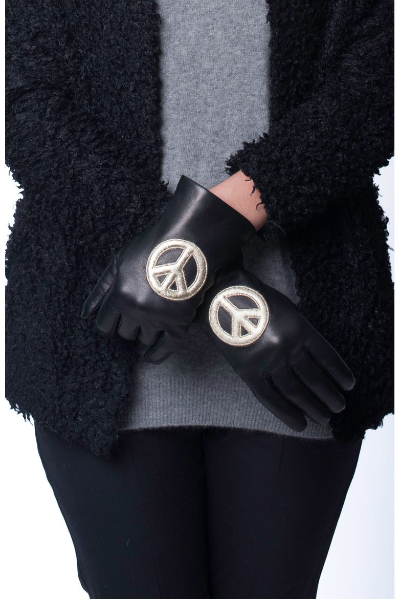 Leather gloves with peace sign, Alternate, color, BLACK