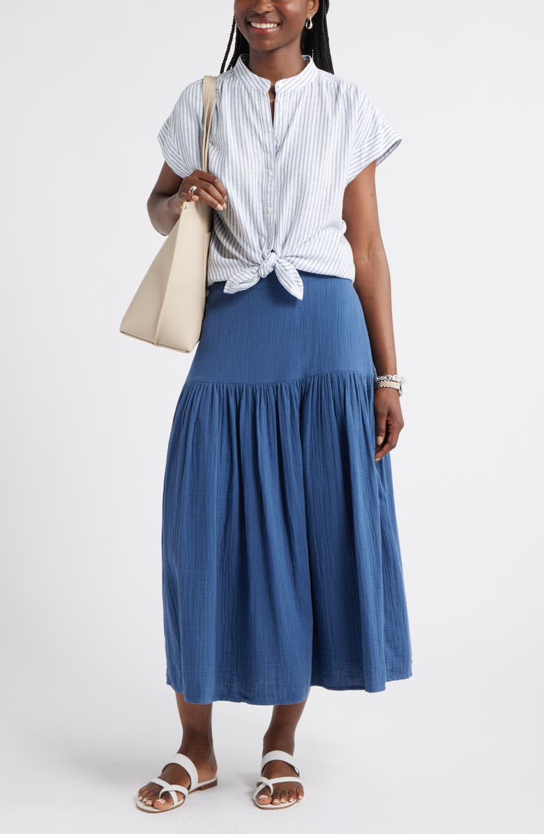 Caslon<sup>®</sup> Cotton Gauze Midi Skirt, Alternate, color, Navy Denim