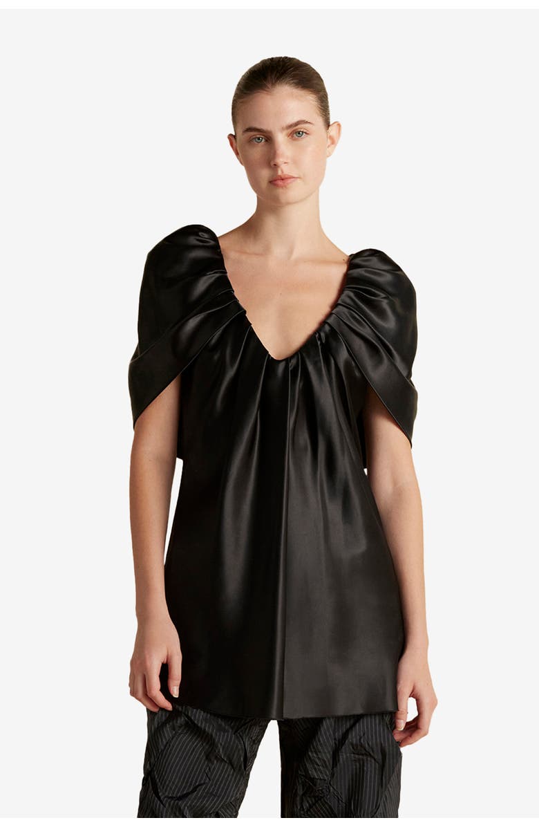 Marina Moscone Satin Top with Draped Neckline, Main, color, Black