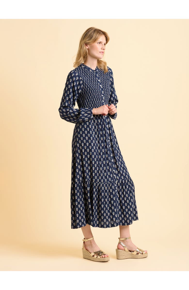 Brakeburn Lark Long Sleeve Button Midi Dress, Alternate, color, Navy